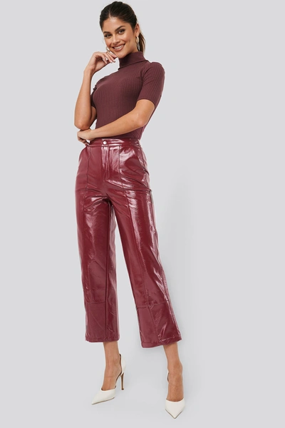 Afj X Na-kd Patent Trousers Red In Wine