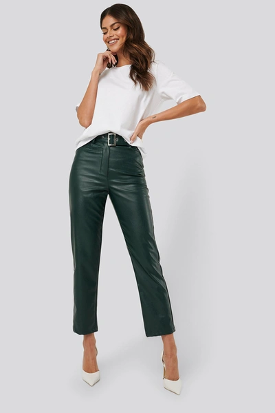 Afj X Na-kd Belted Pu Leather Pants - Green In Emerald