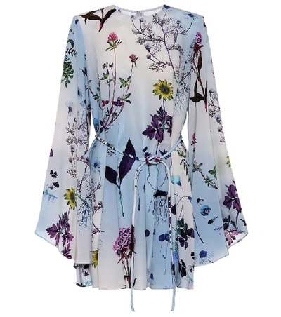 Stella Mccartney Floral Print Long Sleeve Silk Minidress In Light Blue