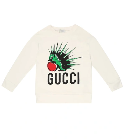 Gucci Kids' 印花棉质针织运动衫 In White Green