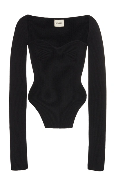 Khaite Maddy Ribbed Sweetheart Neckline Top In Black