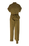 Oscar De La Renta Belted Cotton-blend Twill Jumpsuit In Green