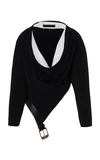 PROENZA SCHOULER BELT-DETAILED ASYMMETRIC DRAPED KNIT TOP,780860