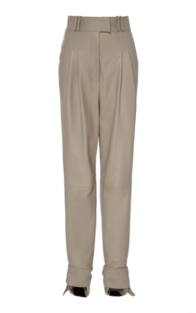 Proenza Schouler Tie-detailed Pleated Leather Trousers In Grey