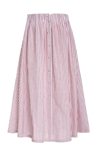 By Any Other Name Velvet-striped Cotton Midi Skirt