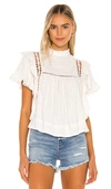 Free People Le Femme Ruffle Mock Neck Top - Xl In Ivory