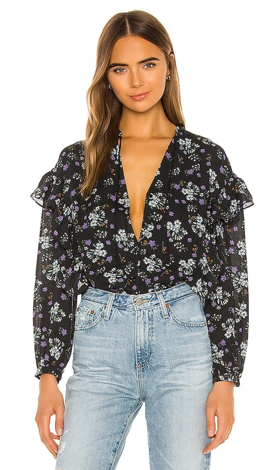 Cupcakes And Cashmere Delia Floral Ruffle Blouse In Night Sky