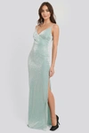 TRENDYOL SPARKLY SPLIT MAXI DRESS - GREEN