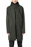 Rains Waterproof Hooded Long Rain Jacket In Green