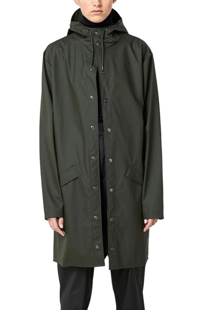Rains Waterproof Hooded Long Rain Jacket In Green