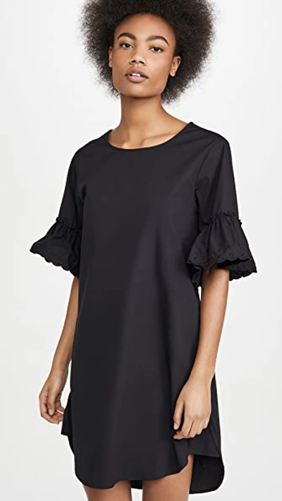 See By Chlo Ruffle Lace Eyelet-sleeve Poplin Shift Dress In Black |  ModeSens