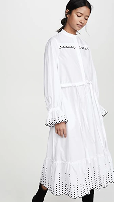 See By Chloé Gathered Embroidered Cotton-poplin Midi Dress In White