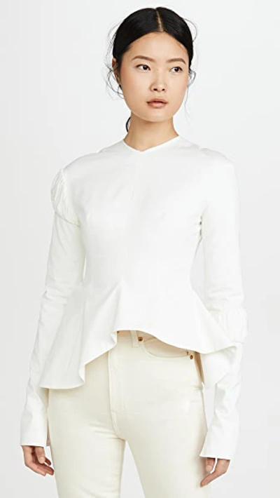 A.w.a.k.e. Peplum Top With Gathered Details On The Sleeves In White