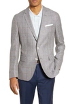 HUGO BOSS HARTLAY TRIM FIT CHECK WOOL & LINEN SPORT COAT,5042705304200