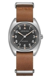 HAMILTON KHAKI AVIATOR PILOT PIONEER LEATHER STRAP WATCH, 36MM X 33MM,H76419531