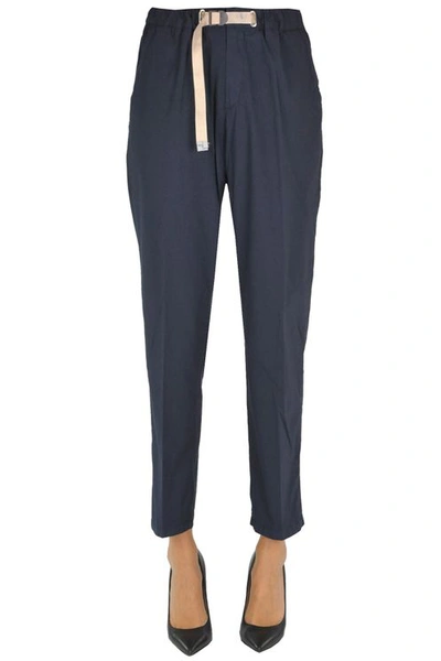 White Sand Cropped Chino Trousers In Blue