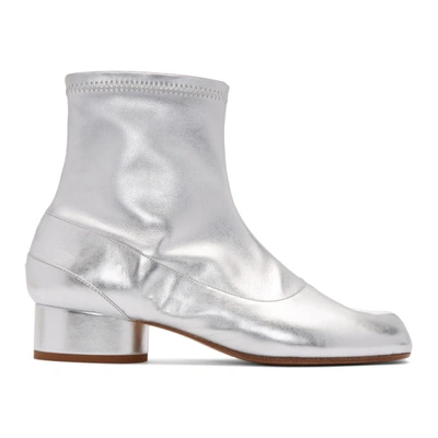 Maison Margiela Tabi Low Heels Ankle Boots In Silver Leather