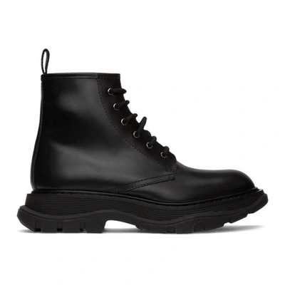 Alexander Mcqueen Black Lace-up Leather Ankle Boots