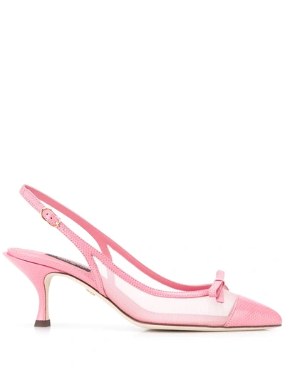 Dolce & Gabbana Leather And Mesh Lori Slingback Heels 60 In Pink