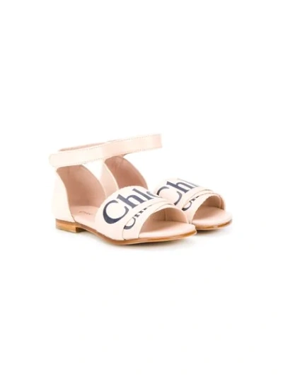 Chloé Kids' Logo-tape Open-toe Sandals In Pink