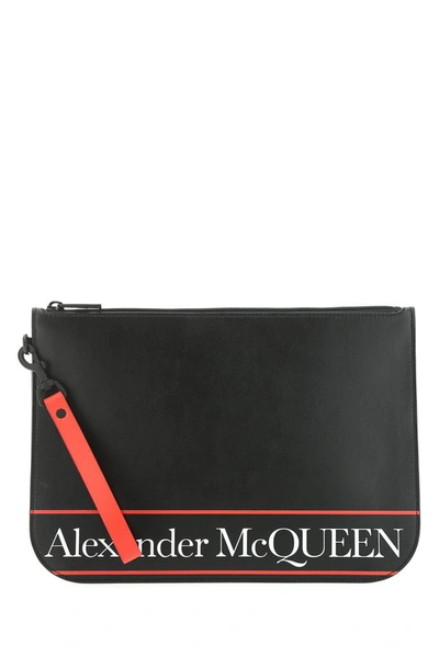 Alexander Mcqueen Logo Printed Clutch Bag In Black