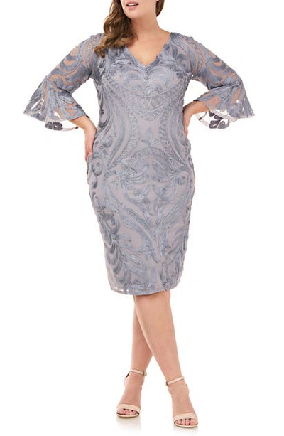 Js Collections Bell Sleeve Soutache Cocktail Dress In Smokey Grey