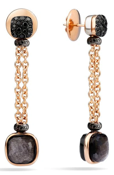 Pomellato Nudo Obsidian & Black Diamond Drop Earrings In Rose Gold/obsid/blk Diam