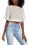 ENGLISH FACTORY FLORAL & SEQUIN PUFF SLEEVE TOP,BH351T