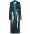 Galvan Liquid Teal Longline Lamé Coat In Green