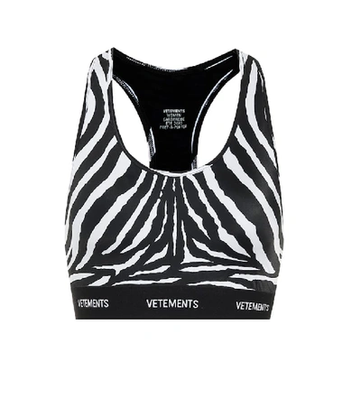 Vetements Racerback Zebra-print Jersey Cropped Top In Black/white