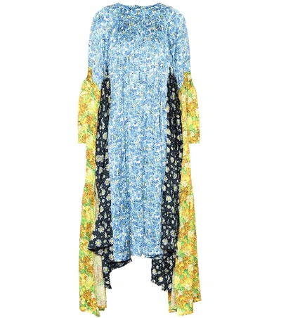 Vetements 花卉缎布中长连衣裙 In Blue