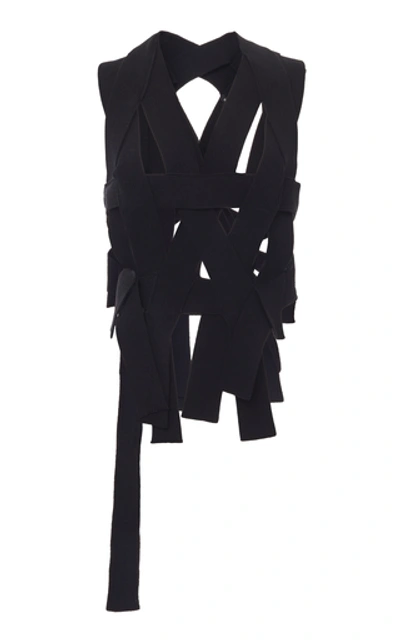 Ann Demeulemeester Draped Ribbed-knit Buckled Top In Black