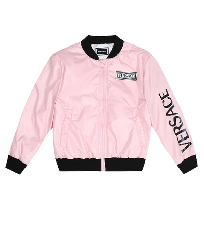 Versace Kids' 缎布飞行员夹克 In Pink