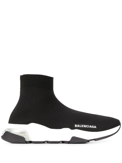 Balenciaga Speed Stretch-knit High-top Sneakers In Black