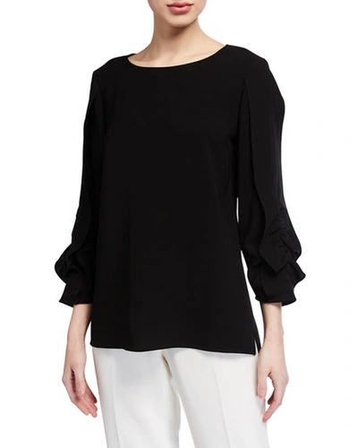 Lafayette 148 Petite Finesse Crepe Perrin Blouse In Black