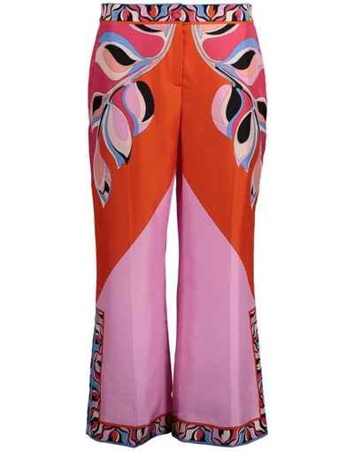 Emilio Pucci Heliconia-print Silk Twill Trousers In Rose
