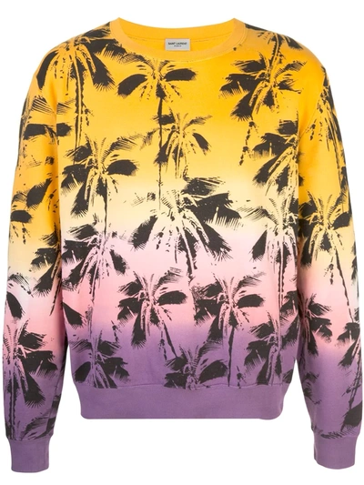 Saint Laurent Palm Trees Print Sweatshirt In Yellow