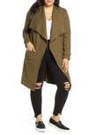 Bb Dakota Revolution Drapey Boucle Trench Coat In Olive