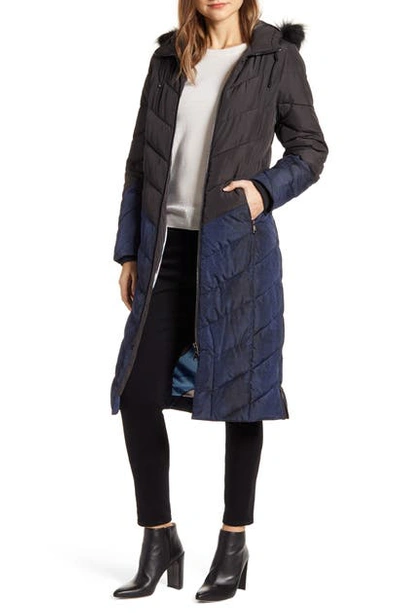 Ted Baker Hylea Faux Fur Hood Long Chevron Quilted Coat In
