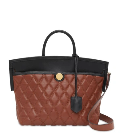 Burberry Small Society Quilted Leather Top Handle Tote In Brown
