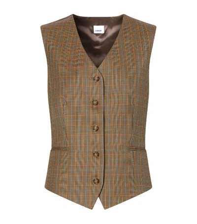 Burberry Houndstooth Check Wool Tailored Waistcoat In Brown