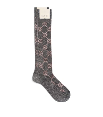 Gucci Gg Supreme Long Socks In Brown Pattern