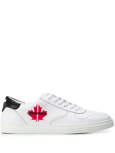 Dsquared2 Patch Maple Leaf Leather Lowtop Sneakers In White