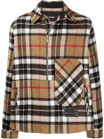 WE11 DONE CHECKED HALF-ZIP WOOL SHIRT