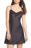 Ralph Lauren Lace Trim Satin Chemise In Black