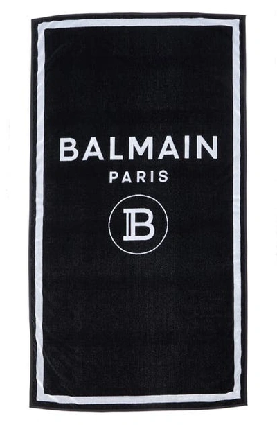 Balmain Logo Beach Towel In Black/ White