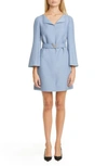 Valentino Crystal-embellished Belted Wool And Silk-blend Crepe Mini Dress In Cloud