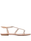 Aquazzura Tequila Crystal-embellished Metallic Leather Sandals In Neutrals