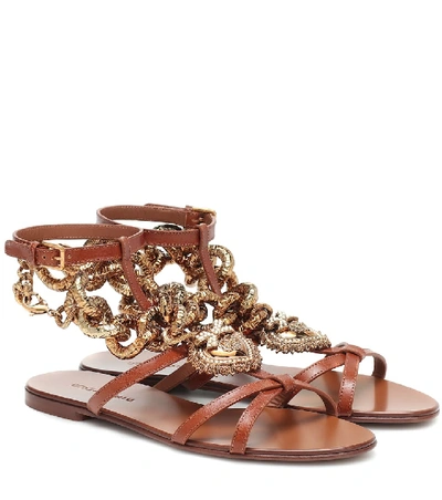 Dolce & Gabbana 10毫米链条&皮革露趾凉鞋 In Brown