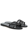 JIMMY CHOO MINEA LEATHER-TRIMMED MESH SLIDES,P00457532